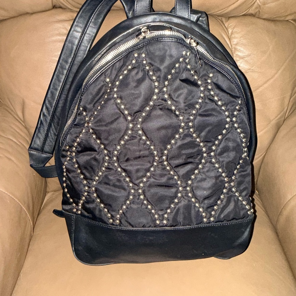 Alexander Wang Black Studded Quilted Backpack Nylon Leather Designer 💼